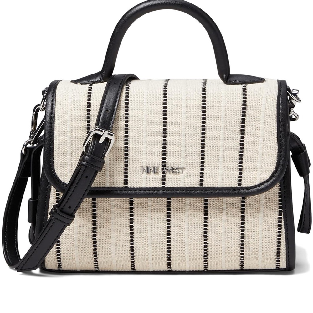 Nine West Black and White Satchel with Striped Design